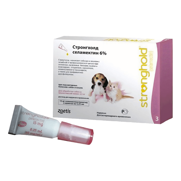 Протипаразитарні засоби Стронгхолд Краплі на холку для кошенят та цуценят Zoetis Stronghold (Стронгхолд) 6% проти бліх та кліщів вагою до 2.5 кг 0.25 мл 1279 США