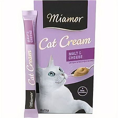 Ласощі Для кішок Miamor cat cream  з солодовим екстрактом (сприяє травленню) 6*15гCat Cream Malt & Cheese - Cream Мальт-паста-крем з сиром для виведення грудок шерсті 6 стіків х 15 г 2442 Німеччина