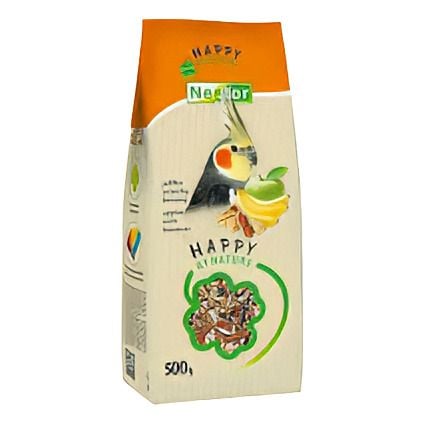 NESTOR Happi by nature Преміальний корм для папуг середнього розміру з яблуками, горіхами та бананами 500г 3074 Польща