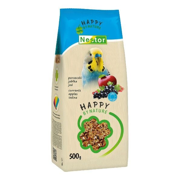 NESTOR Happi by nature Преміальний корм для маленьких папуг зі смородиною, яблуком і йодом 500г 3076 Польща