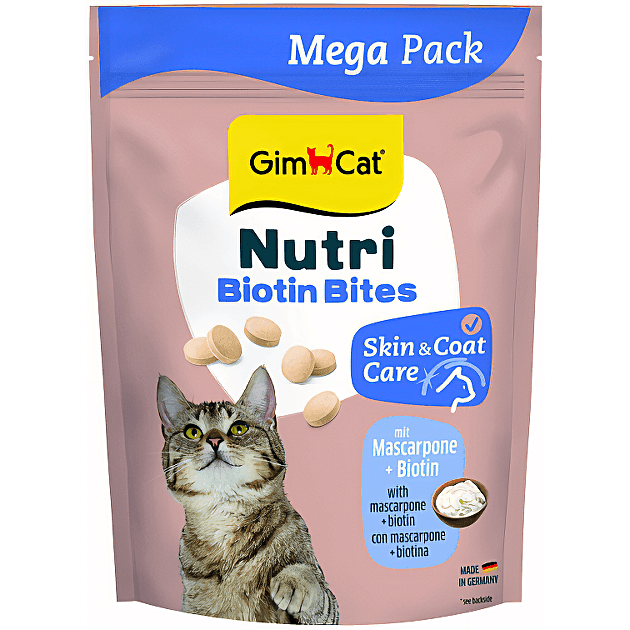 Ласощі Для кішок Gim Cat Вітаміни Gimborn GimCat Nutri Biotin Bites для котів для покращення стану шкіри та шерсті з маскарпоне та біотином 425 г 4564 Німеччина