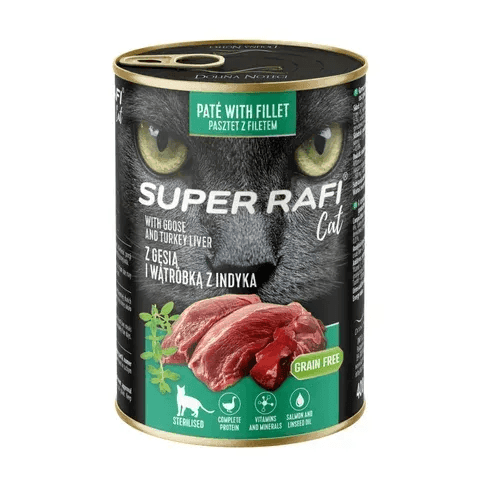 Вологий корм Для кішок RAFI для стерилізованих котів Super Rafi Cat із гусятиною та індичою печінкою 400 г 5201 Польща