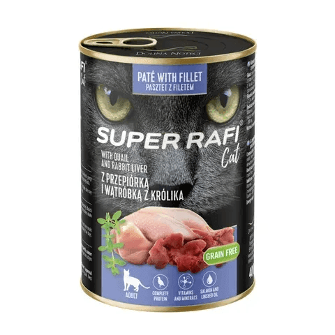 Вологий корм Для кішок RAFI для котів Super Rafi Cat із перепілкою та кролячою печінкою 400 г 5202 Польща