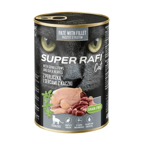 Вологий корм Для кішок RAFI для стерилізованих котів Super Rafi Cat із цесаркою та качиними серцями 400 г 5203 Польща