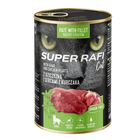 Вологий корм Для кішок RAFI для котів Super Rafi Cat із дичиною та курячими серцями 400 г 5204 Польща