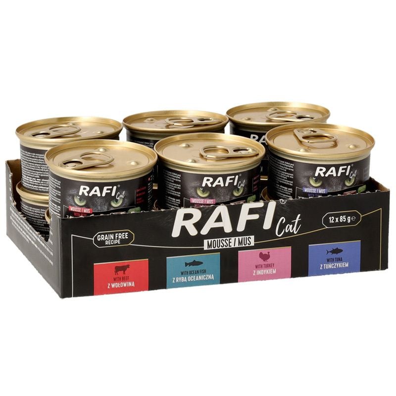 Вологий корм Для кішок RAFI Cat Мус мікс смаків 12x85 g (яловичина, тунець, океанічна риба, індичка) 85 г 1 шт 5662 Польща