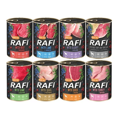 Вологий корм для собак RAFI Консерви для дорослих собак Dolina Noteci RAFI мікс смаків 8 x 400 г 5665 Польща