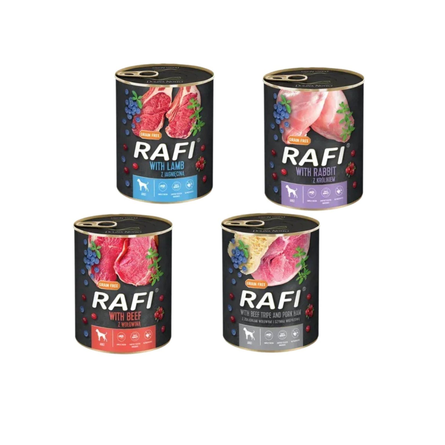 Вологий корм для собак RAFI Консерви для дорослих собак Dolina Noteci RAFI мікс смаків 4 x 800 г 5676 Польща