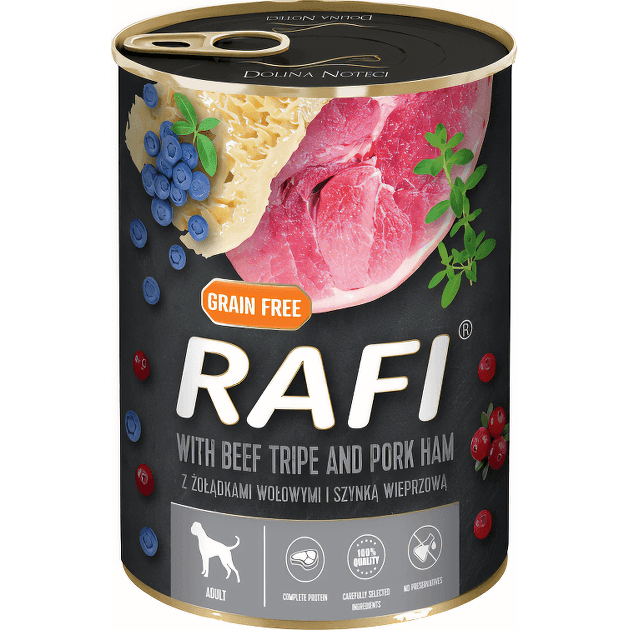 Вологий корм для собак RAFI з ялович.шлунком та шинкою 400г 0276 Польща