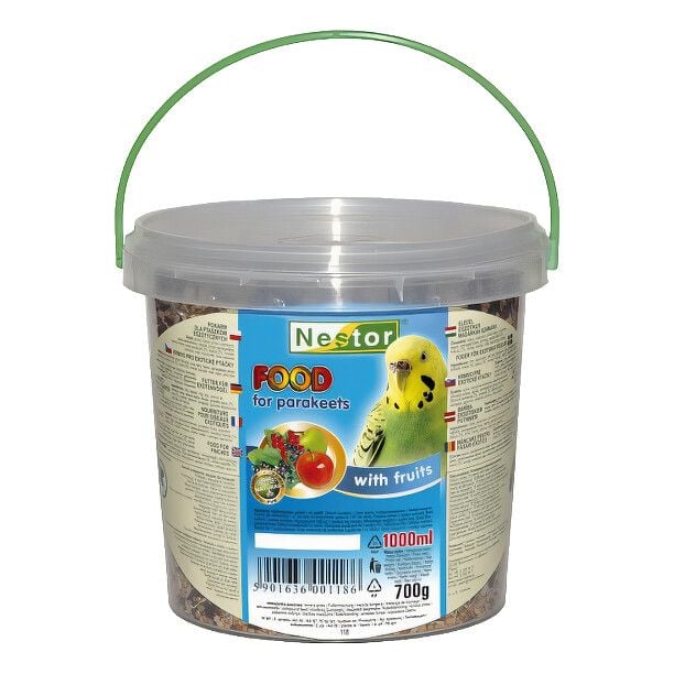 NESTOR відро Повнораціонний корм для маленьких папуг з фруктами 700г/1000 мл 2556 Польща