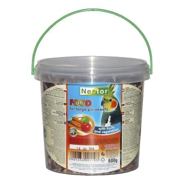 NESTOR відро Повнораціонний корм для середніх папуг з фруктами та овочами 600г/1000 мл 2557 Польща