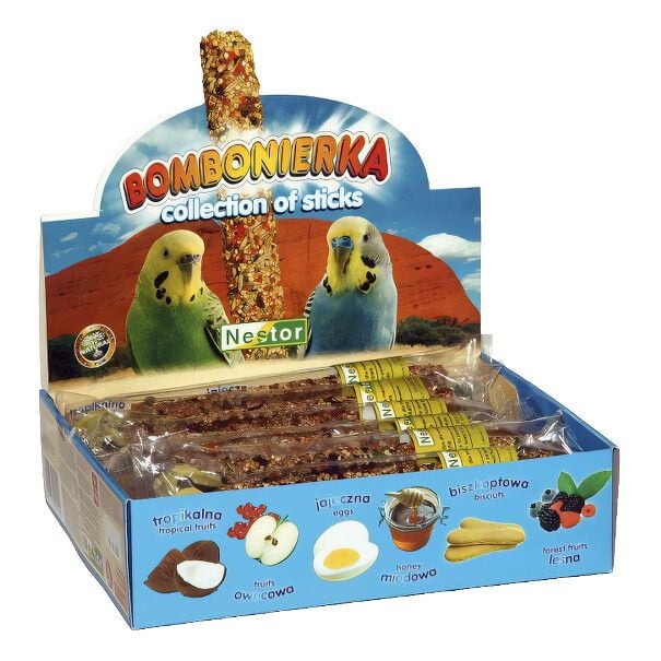 NESTOR Bombonierka Класична шоколадниця для маленьких папуг - набір флаконів у багатьох смаках 510 г (12 шт) 3077 Польща