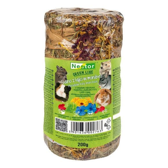 NESTOR Лугове сіно в міні тюку з квітами гібіскусу та нагрудців, пелюстками троянд та кропивою 200г 3515 Польща