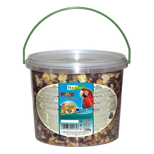 NESTOR відро Повнораціонний корм для великих папуг з горіхами і бобами мунго відро 3000 мл 3604 Польща